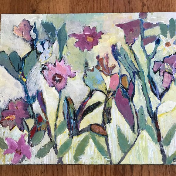 Original Painting on Canvas Flowers Abstract Signed Artwork Colorful - Picture 2 of 7